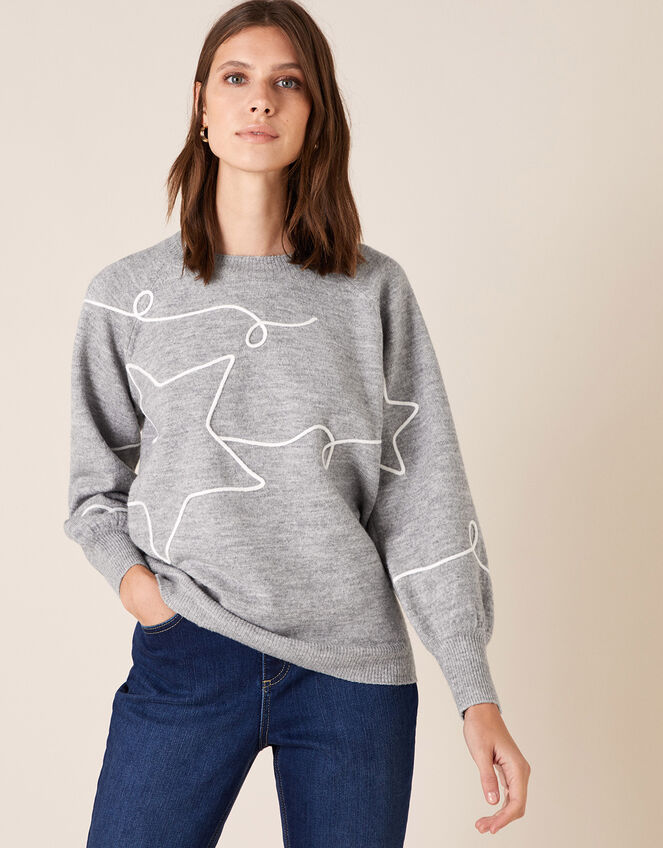 Cornelli Star Knit Jumper, Grey (GREY MARL), large