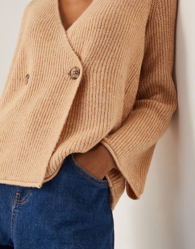 Sula V-Neck Double Breasted Cardigan, Camel (CAMEL), large