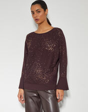 Hope Sparkle Stud Raglan Jumper, Brown (CHOCOLATE), large