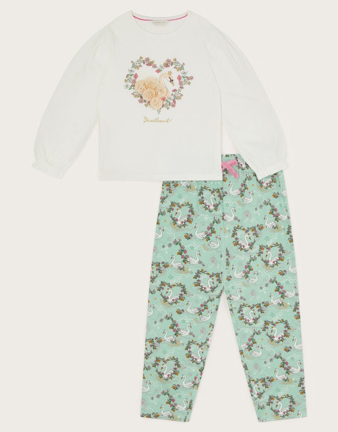 Jersey Swan Long Pyjamas Set, Green (GREEN), large