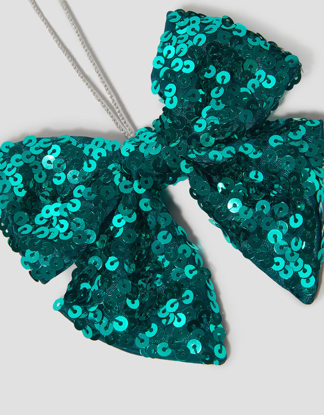 Sequin Bow Christmas Tree Decoration, Teal (TEAL), large