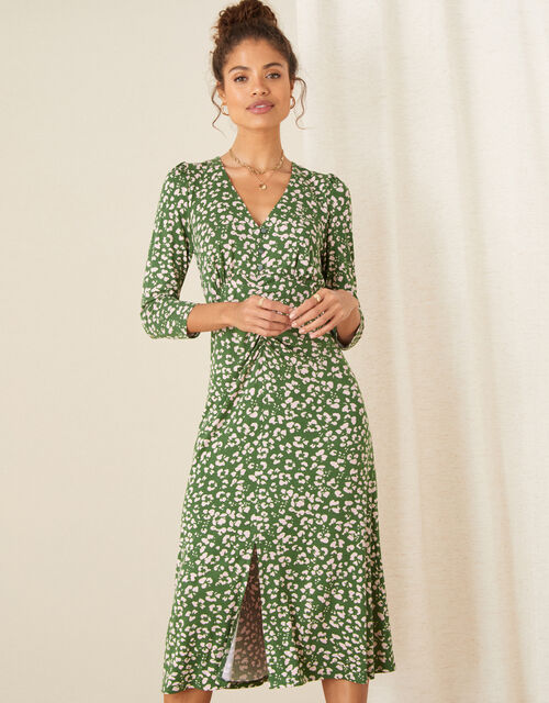 Animal Print Jersey Midi Dress, Green (KHAKI), large
