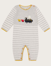 Newborn Timmy Train Sleepsuit in Sustainable Cotton, Grey (GREY), large