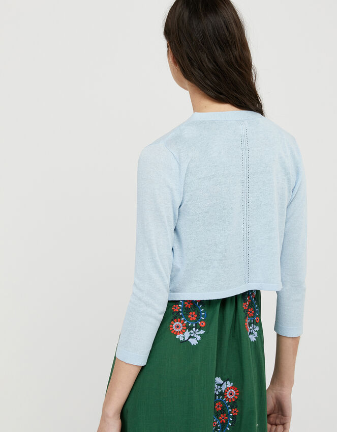 Pandora Pointelle Shrug in Linen Blend, Blue (BLUE), large
