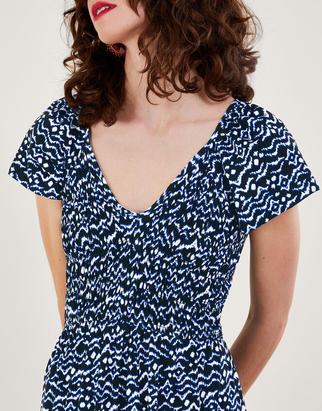Gio Print Shirred Dress, Black (BLACK), large