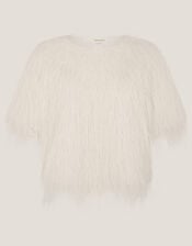 Tori Short Sleeve Fringe Top, Ivory (IVORY), large