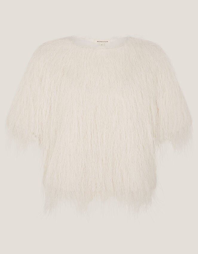 Tori Short Sleeve Fringe Top, Ivory (IVORY), large