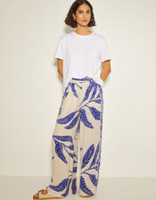 Dinah Leaf Print Trousers, White (WHITE), large