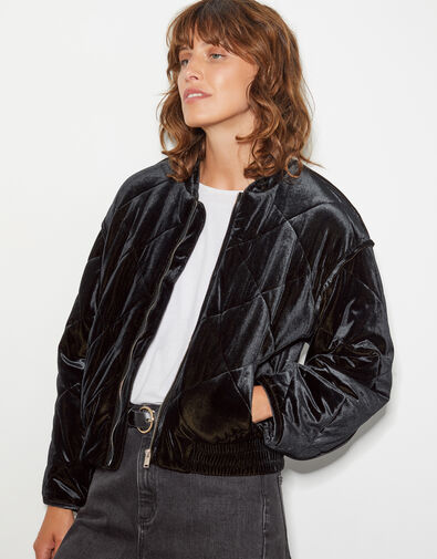 Violet Velvet Bomber Jacket, Blue (PETROL), large