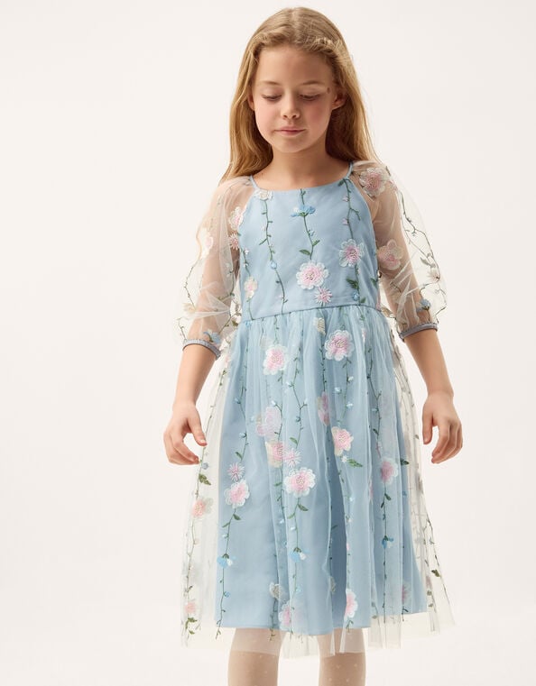 Willow Long Sleeve Embroidered Party Dress, Blue (BLUE), large