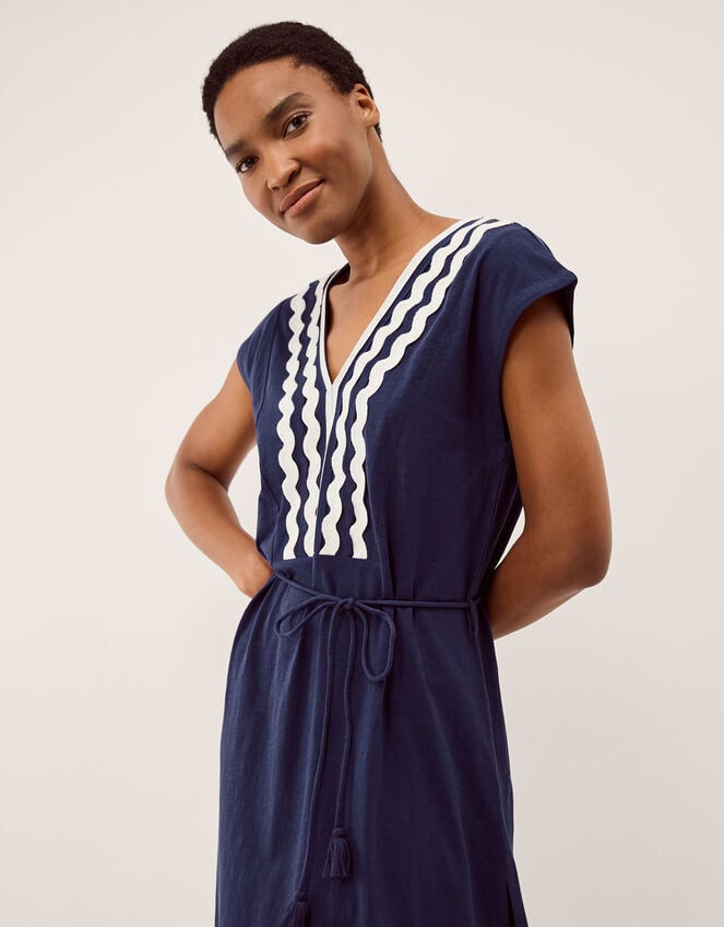 Tara V-Neck Midi Kaftan Dress, Blue (BLUE), large