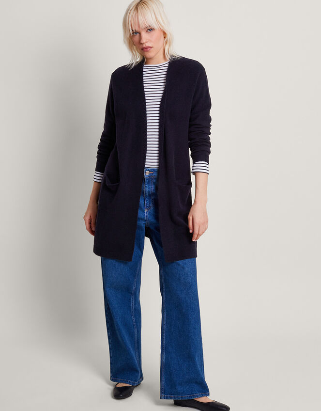 Lenny Longline Cardigan, Blue (NAVY), large