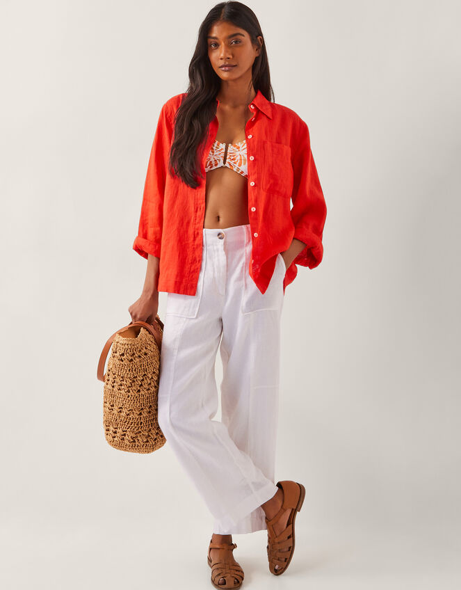 Linen Jolie Short Wide Leg Trousers, White (WHITE), large