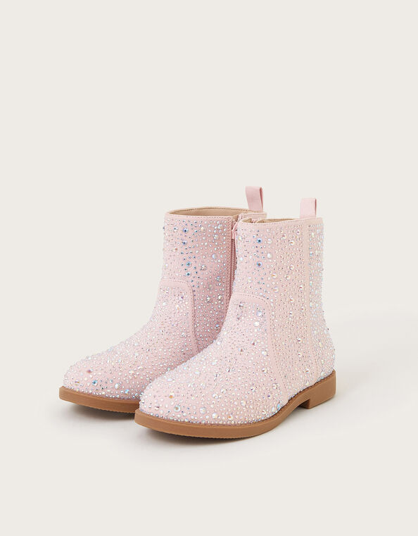 Sparkle Diamante Ankle Boots, Pink (PINK), large