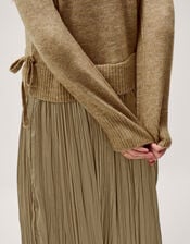 Nayla Jumper Pleated Midi Dress, Mink (MINK), large