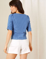 Square Neck Denim Top, Blue (DENIM BLUE), large
