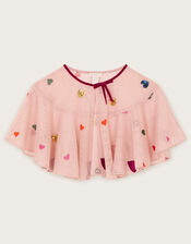Applique Heart Ruffle Cape, Pink (PINK), large
