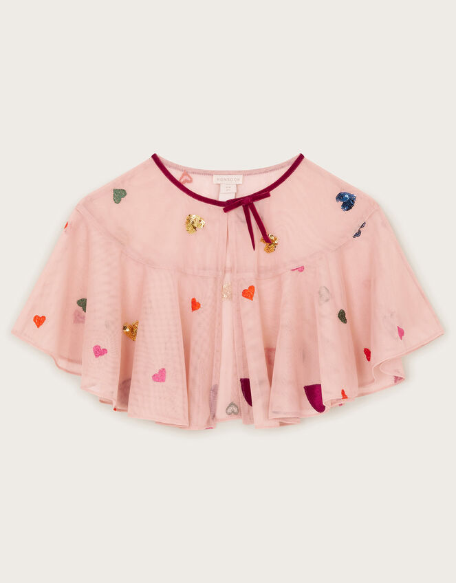 Applique Heart Ruffle Cape, Pink (PINK), large