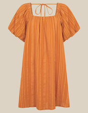 Yara Puff Sleeve Stripe Mini Dress, Tan (TAN), large