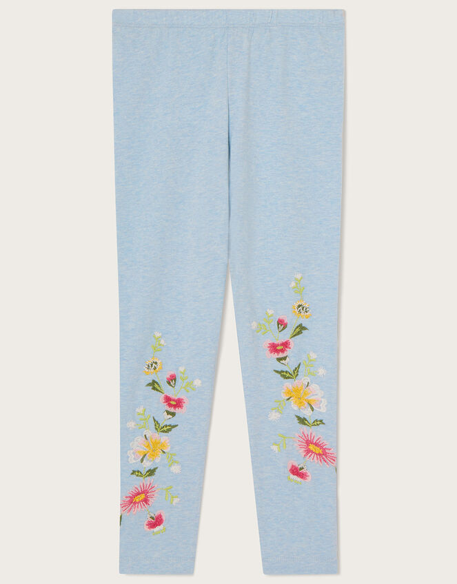 Floral Embroidered Leggings with Sustainable Cotton	, Blue (BLUE), large
