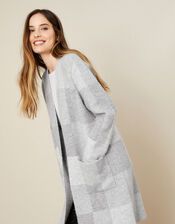 Check Pattern Coatigan with Recycled Polyester, Grey (GREY), large
