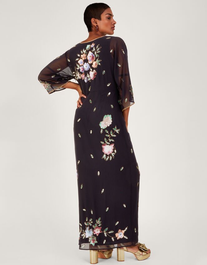 Josie Embroidered Wrap Dress, Black (BLACK), large