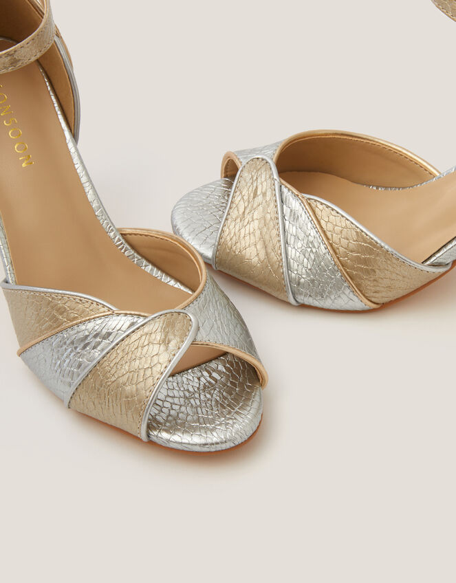 Meg Metallic Two Tone Heels, Gold (GOLD), large
