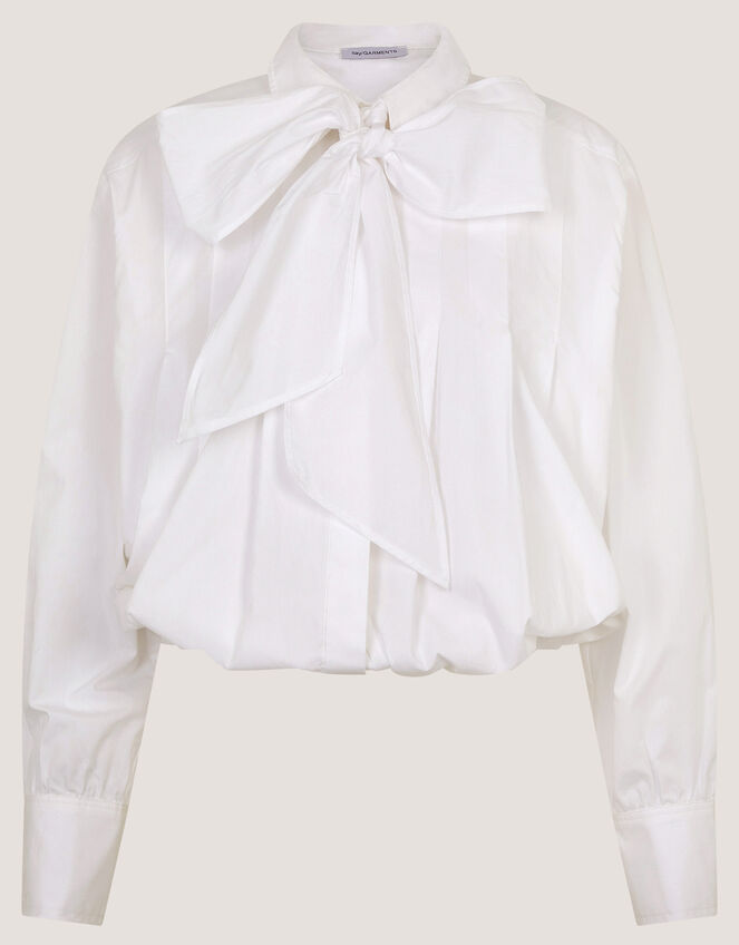 Nicole Detachable Bow Shirt, White (WHITE), large