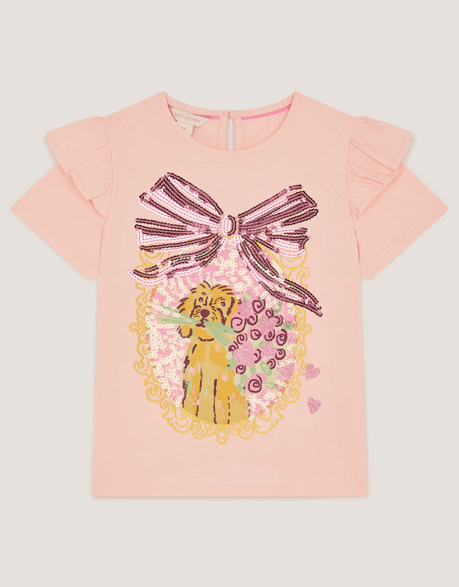 Sequin Bow Dog Graphic T-Shirt, Pink (PINK), large