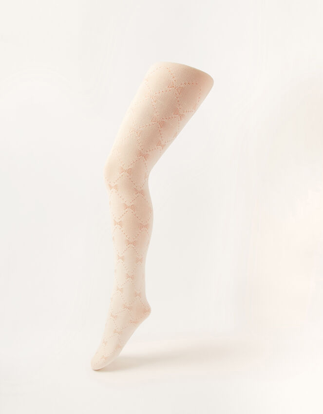 Plush Bow Diamond Tights , Ivory (IVORY), large