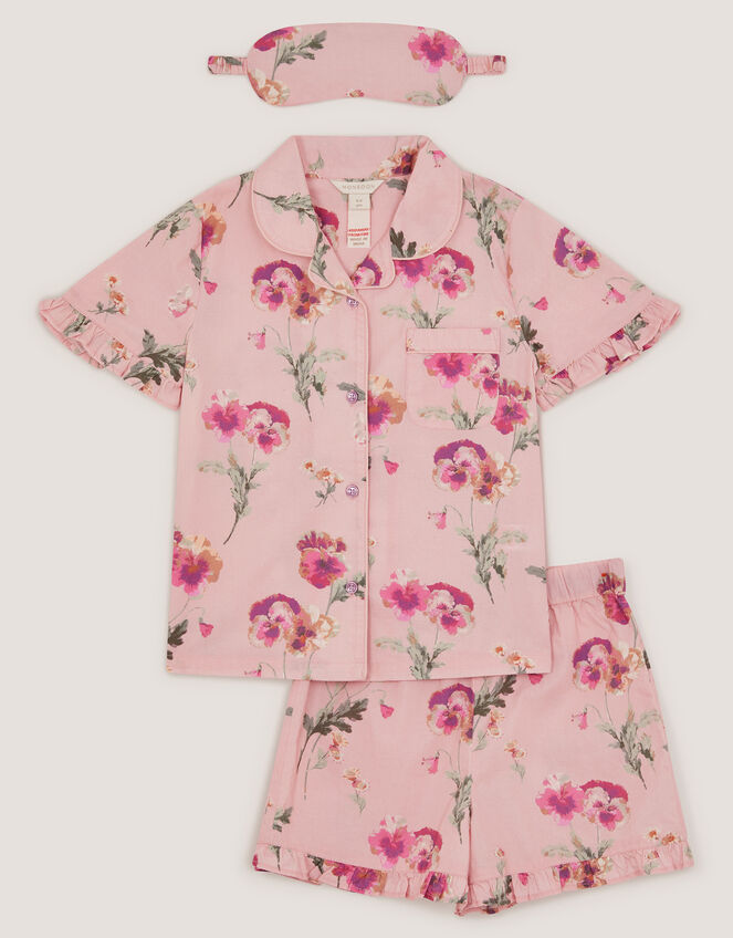 Pansy Print Pyjama & Sleep Mask Set, Pink (PINK), large