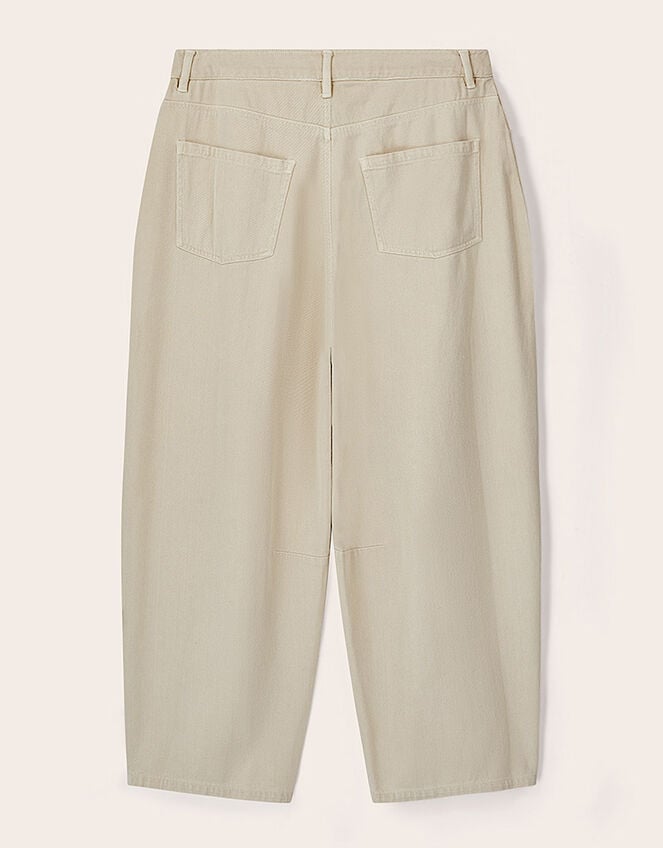East Elodie Cotton Twill Barrel Leg Trousers, White (WARM IVORY), large