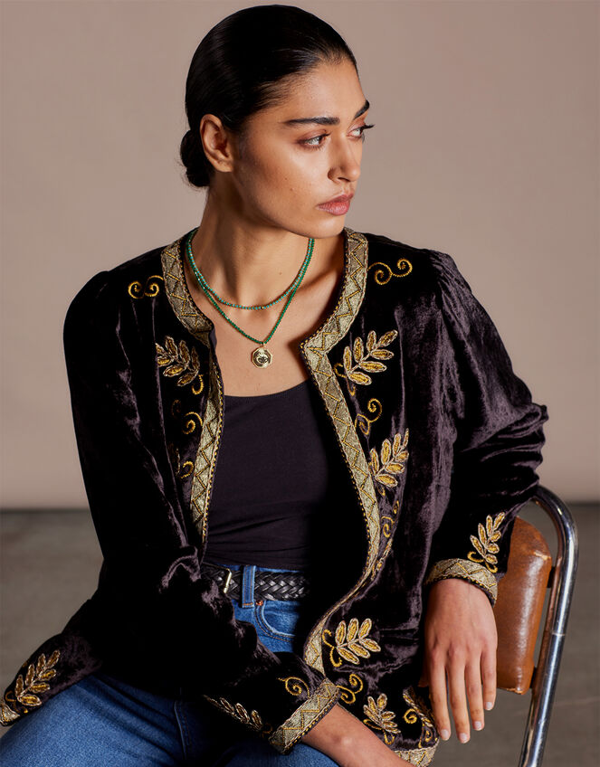 East Zola Embroidered Velvet Jacket, Black (BLACK), large