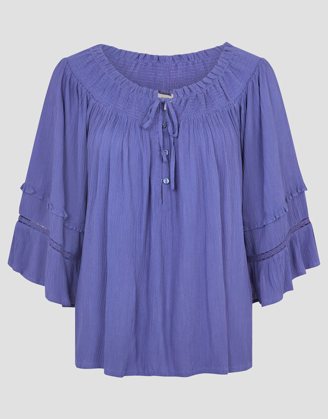 Ava Off-The-Shoulder Smock Top, Blue (BLUE), large