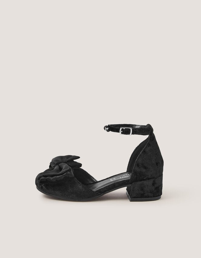 Embellished Bow Velvet Two Part Heels, Black (BLACK), large