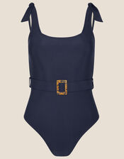 Sally Belted Swimsuit with Recycled Polyester, Blue (NAVY), large