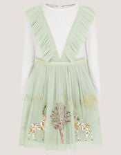 Enchanted Tulle Ruffle Christmas Dress, Green (GREEN), large