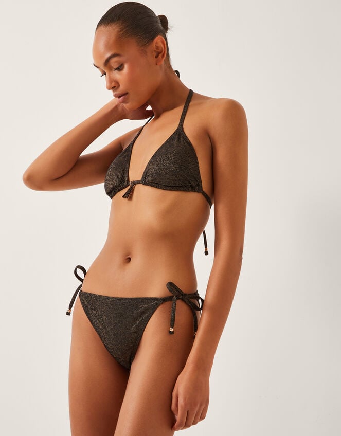 Mia Glitter Triangle Bikini Top, Black (BLACK), large