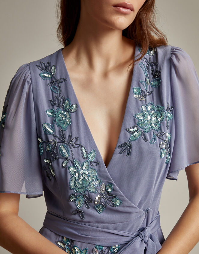 Sarah Floral Embellished Maxi Wrap Dress, MID BLUE, large