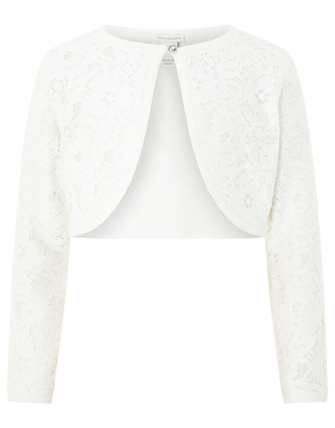 Eliona Cropped Lace Cardigan, White (WHITE), large