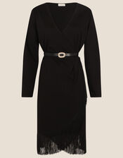 Tallulah Tassel Wrap Dress, Black (BLACK), large