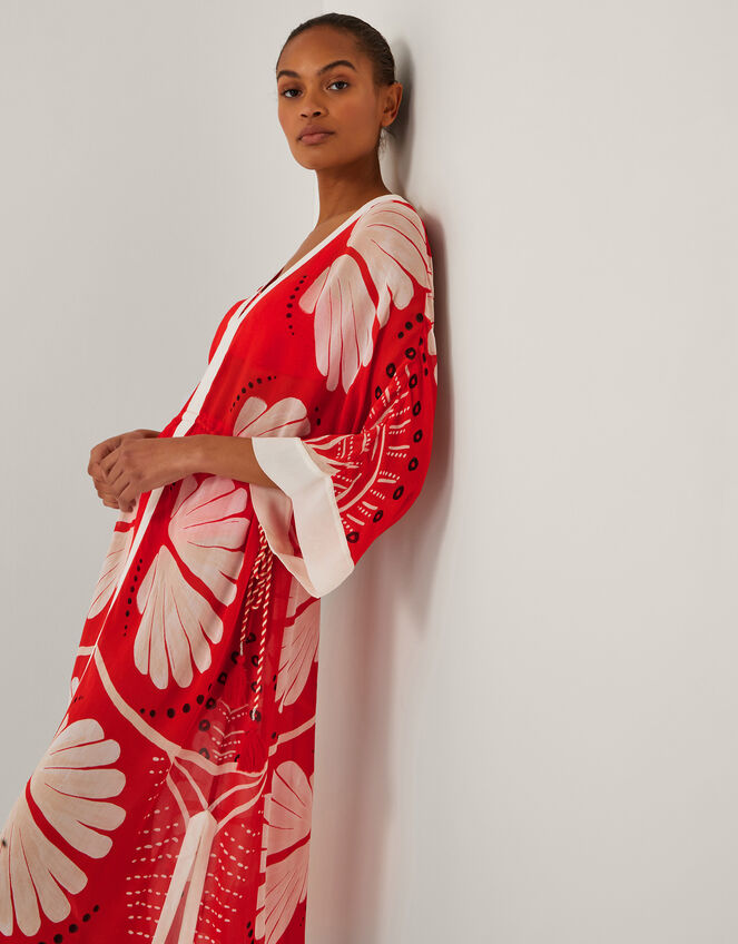 Nara Leaf Print Kaftan, Orange (RUST), large