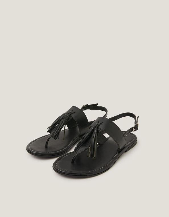 Cali Tassel Leather Sandals, Black (BLACK), large