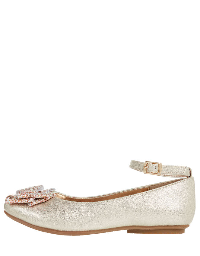 Giselle Glitter Bow Ballerina Shoes, Gold (GOLD), large