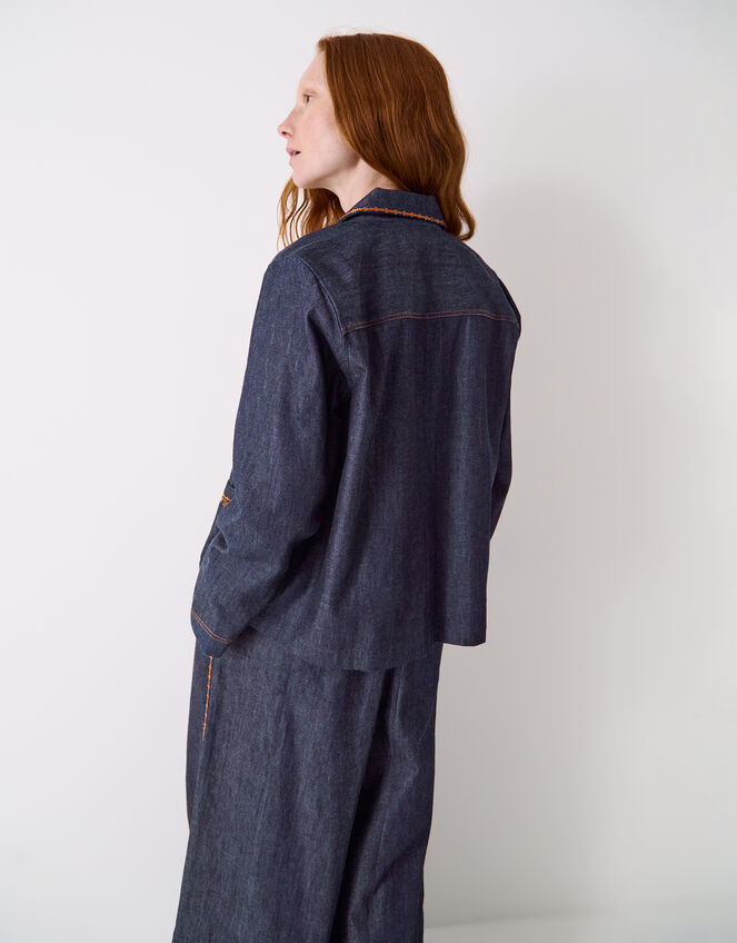 East Jayla Embroidered Denim Shirt Jacket, Blue (NAVY), large