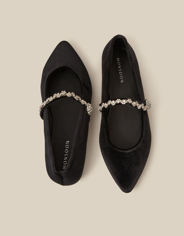 Georgia Embellished Velvet Ballet Flats, Black (BLACK), large