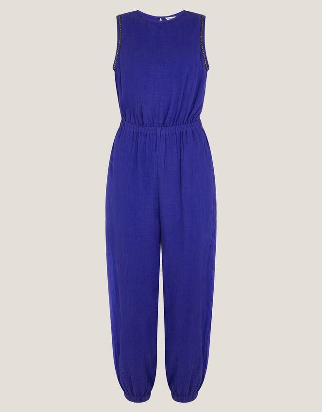 Mila Embellished Sleeveless Jumpsuit, Blue (BLUE), large