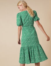 Roxie Rose Print Dress in Organic Cotton, Green (GREEN), large
