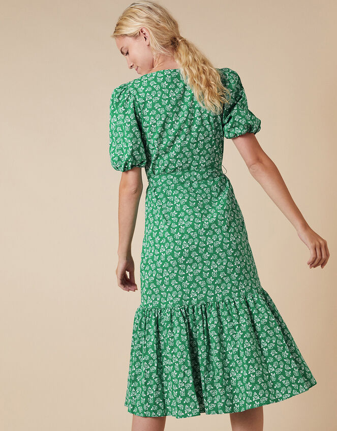 Roxie Rose Print Dress in Organic Cotton, Green (GREEN), large