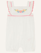 Newborn Floral Broderie Romper, White (WHITE), large